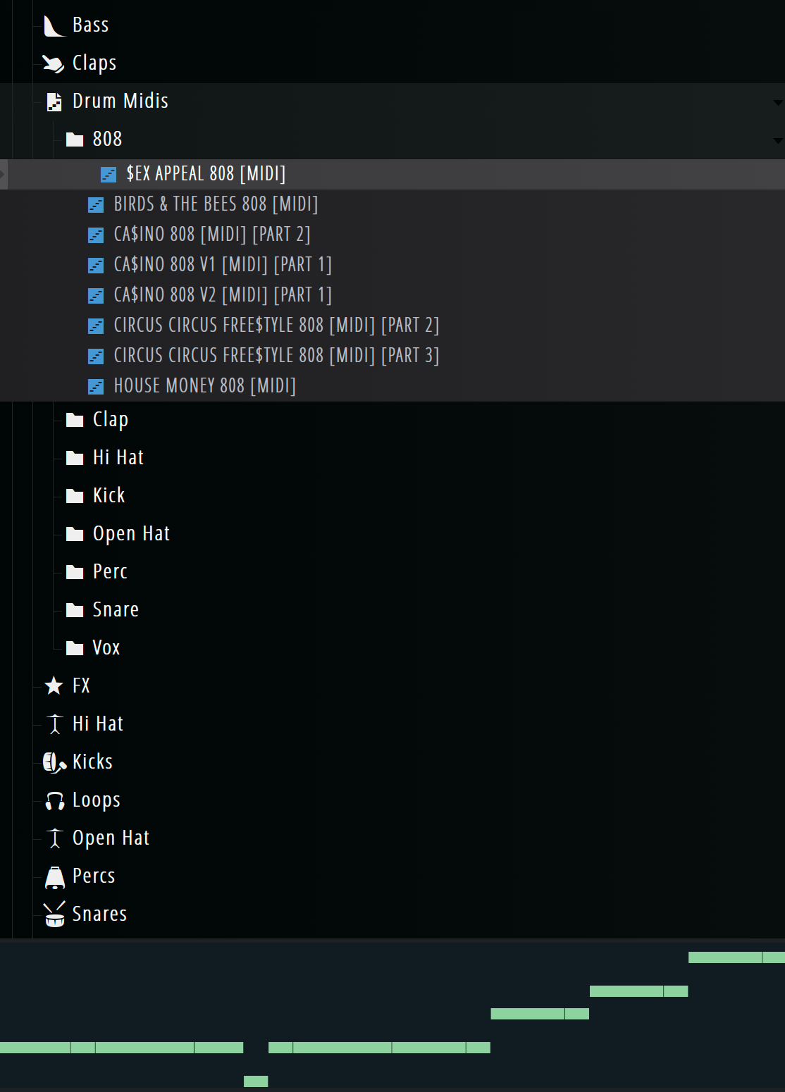 MIDI file browser with various music files